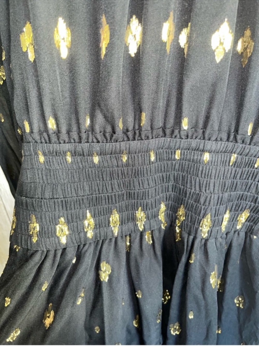 A.L.C. Sydney Silk Shirtdress Black Gold Metallic Print Ruffle Keyhole Dress XS - Picture 4 of 8